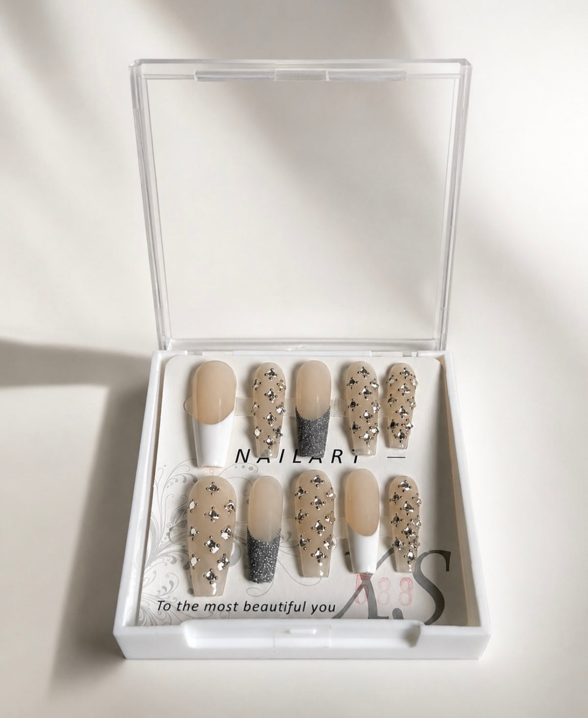 3D Rhinestone french Press-on Nails