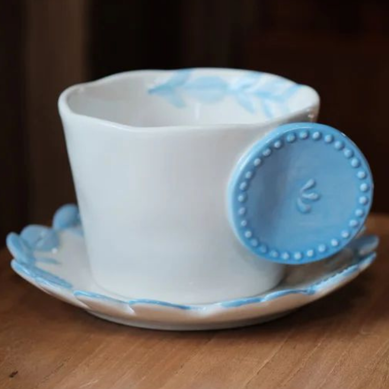 Beige Blue Mug saucer set G-3