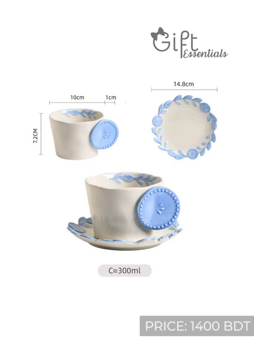 Beige Blue Mug saucer set G-3
